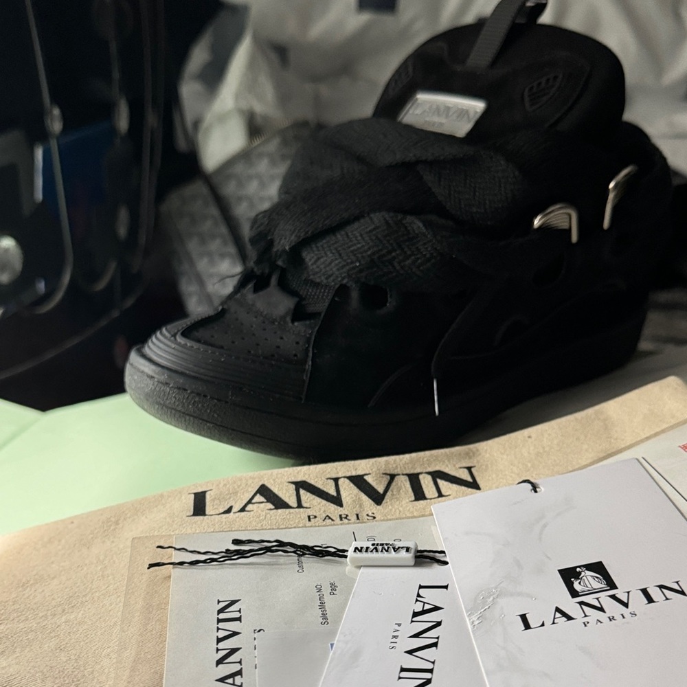 Lanvin Black Braided Lace Low-Top Sneaker
